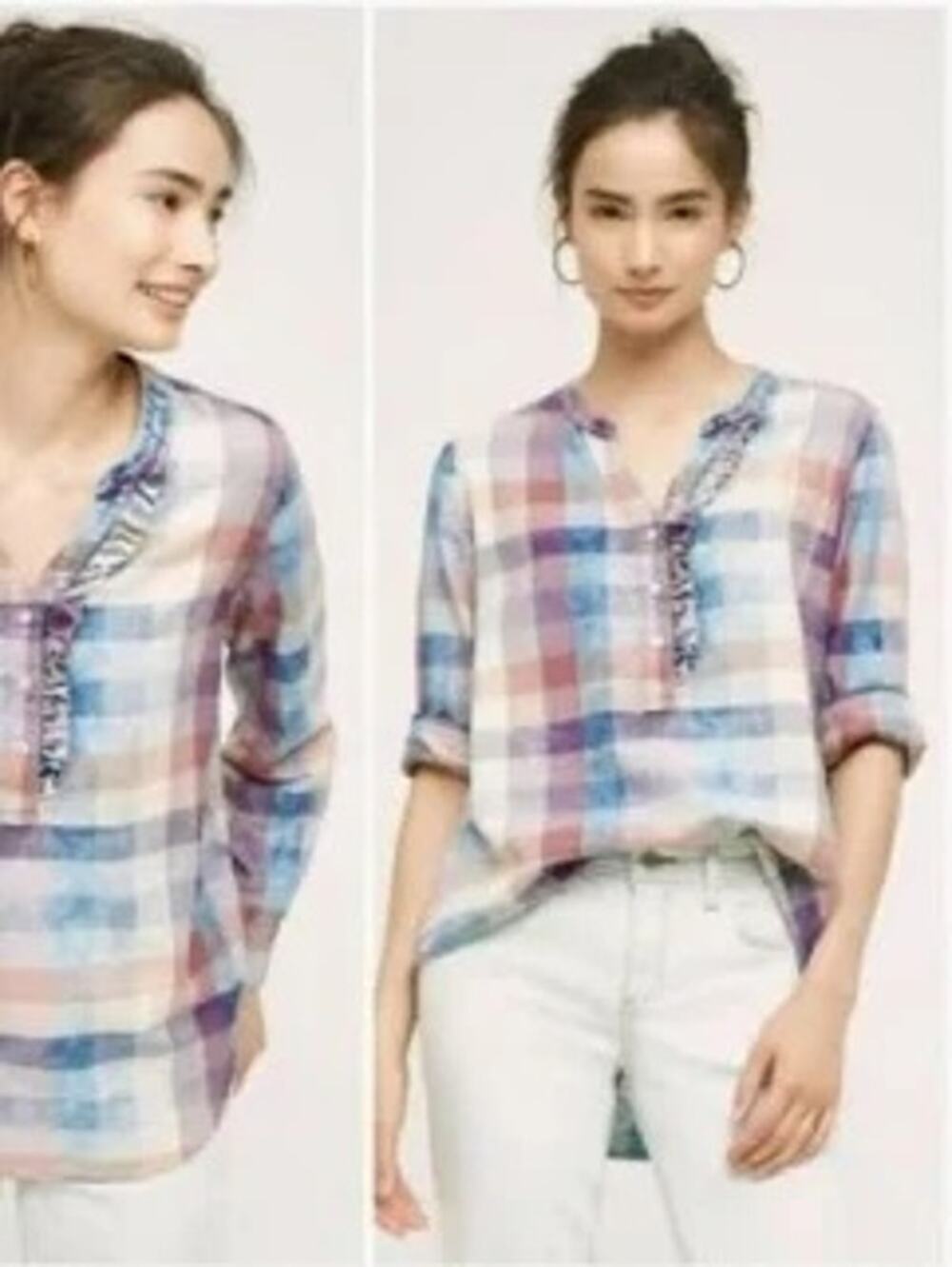 Anthropologie Isabella Sinclair Coastal Cowgirl Henley Top Plaid Womens XS